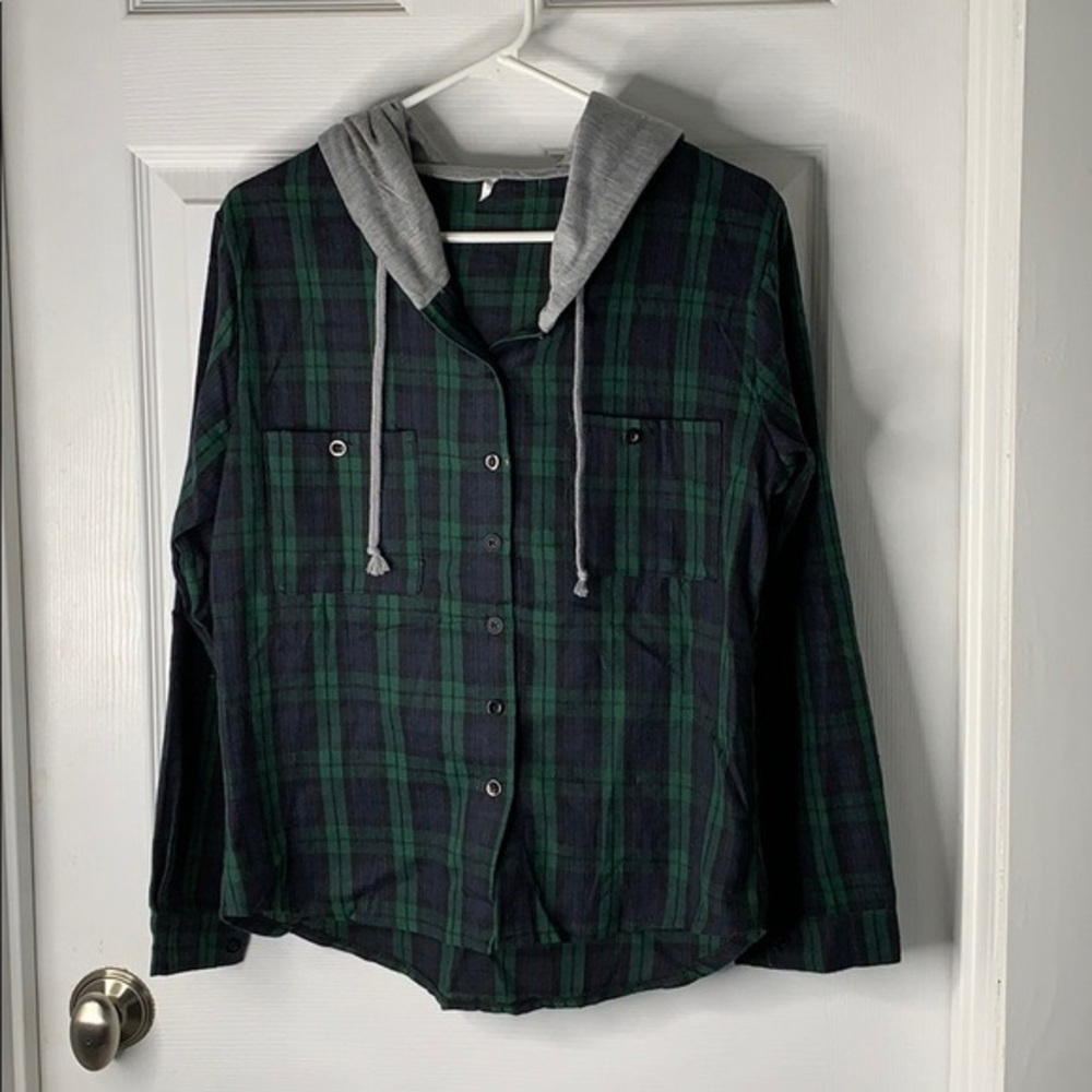 Flannel button up with hood